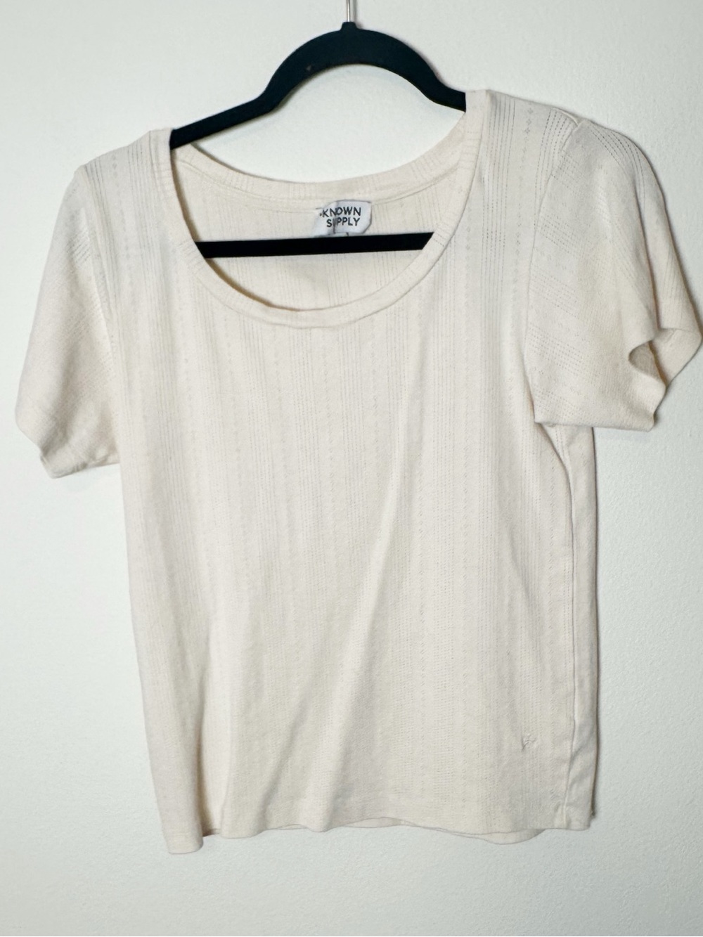 Known Supply Pointelle Short Sleeve Shirt Cream Extra Large
